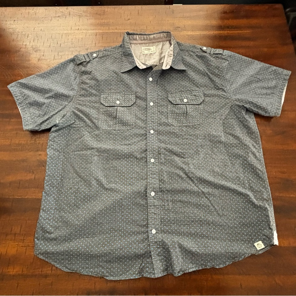 Free Planet Dark Gray and small blue dots Casual Button Down Shirt